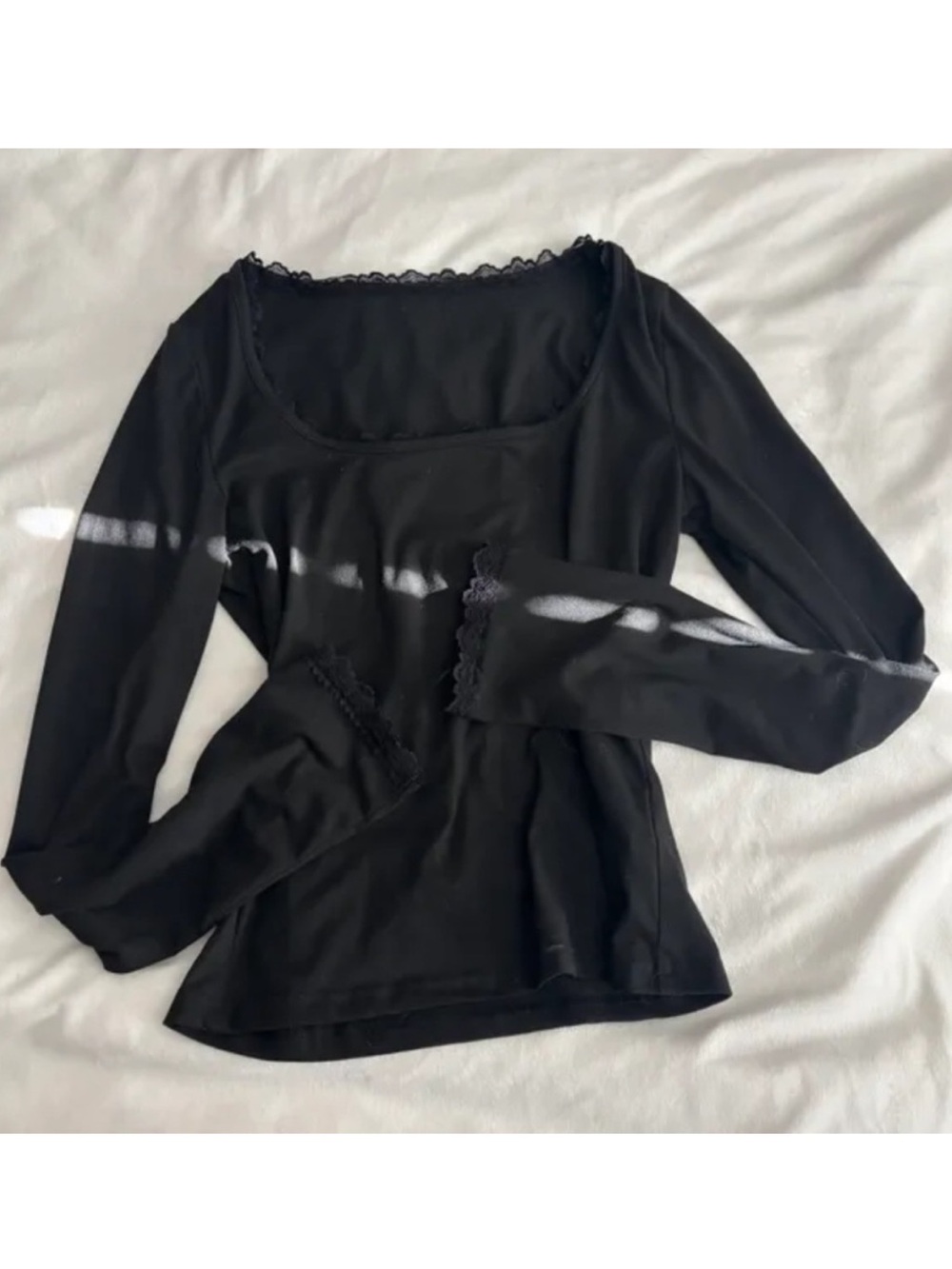 Urban Outfitters Black Lace Trim Long Sleeve Top
